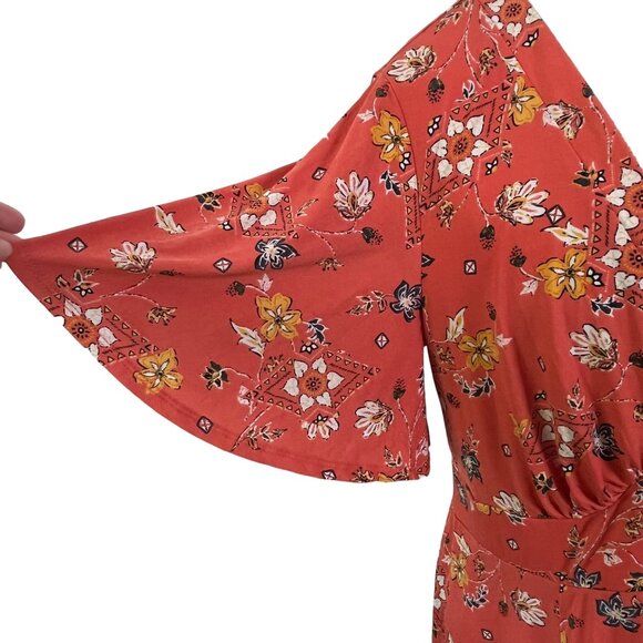 Torrid Orange V-Neck Floral Skater Dress Flutter Sleeve 24285 Size 2 - Picture 5 of 9